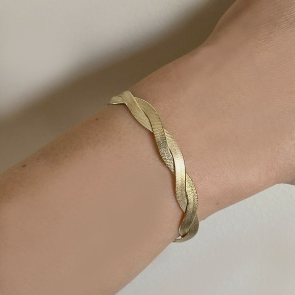 14k Gold Over 925 Silver Herringbone Bracelet - Picture 2 of 7
